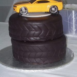 car on tires cake
